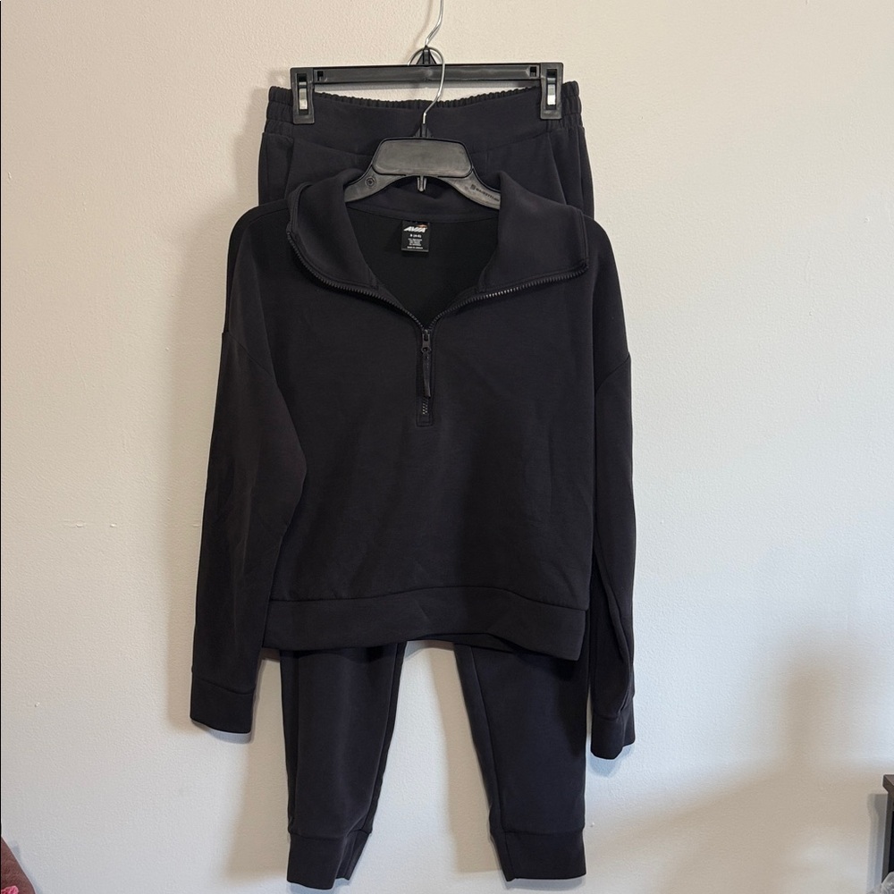 Avia Black Quarter-Zip Sweatshirt and Joggers 2 piece Set
